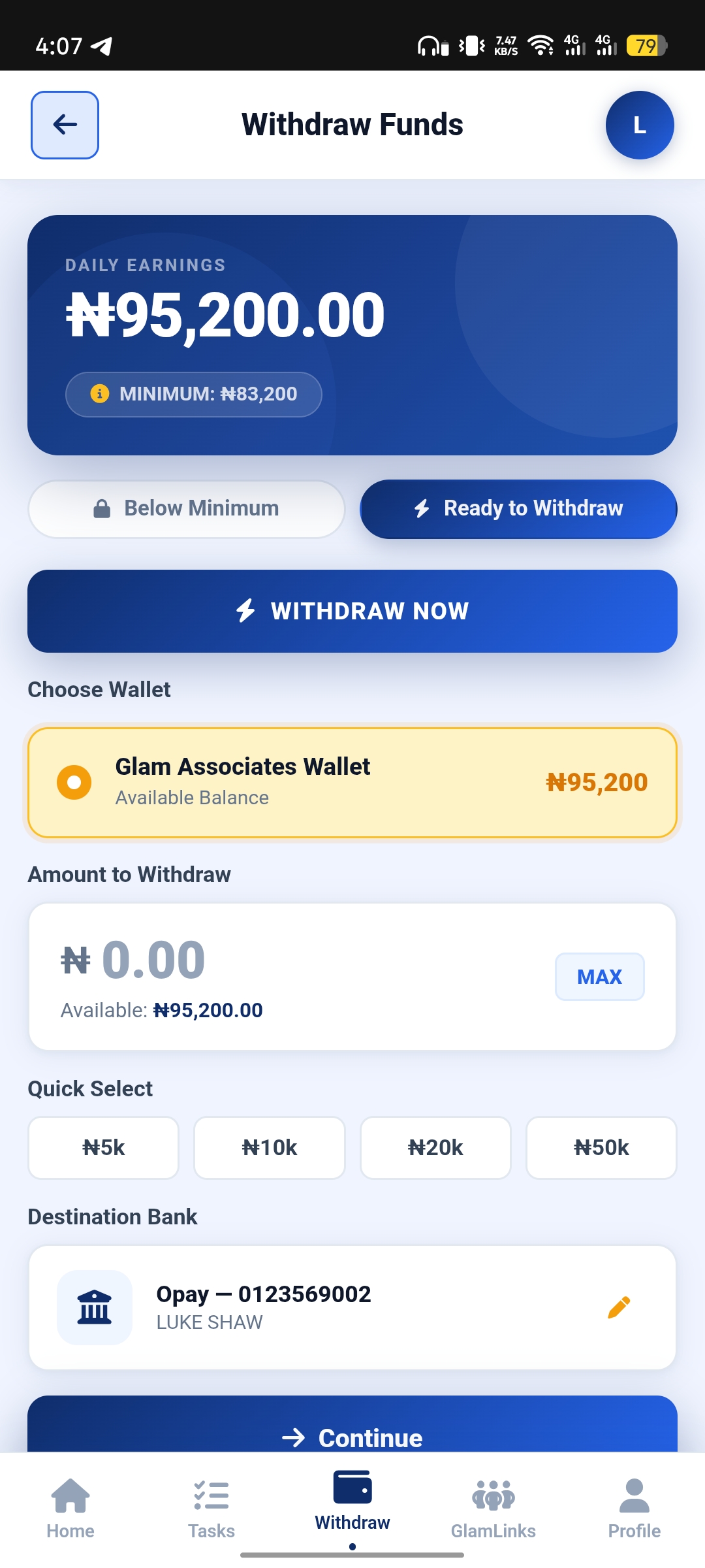 Glamour app withdraw